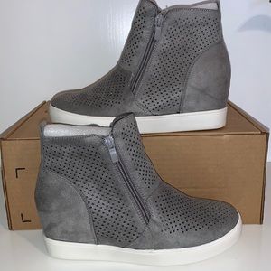 Grey suede hidden wedge zip up sneakers